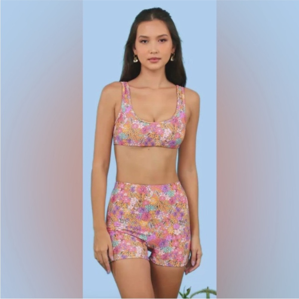 Blackbough Pink Floral Swimsuit top and shorts